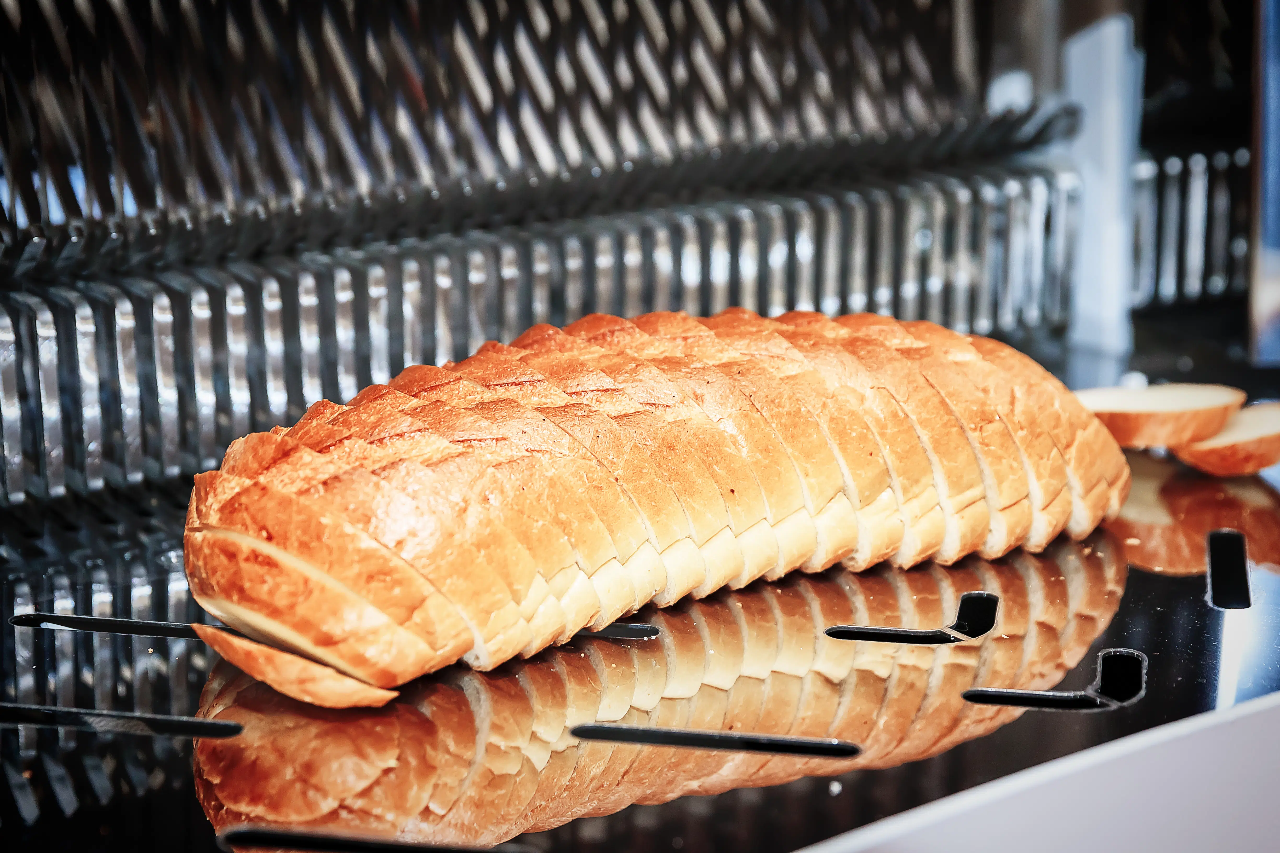 Freshly sliced loaf of bread