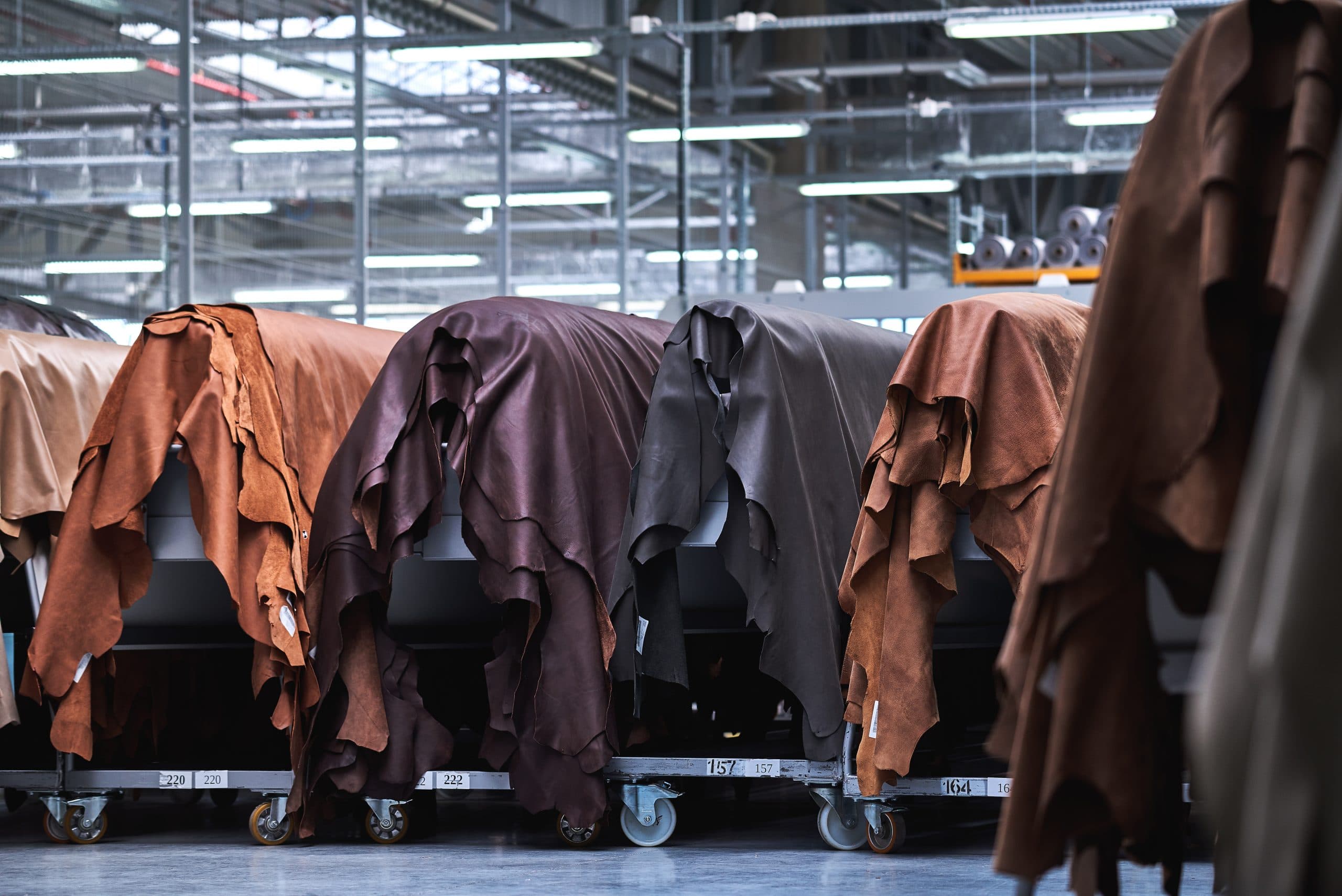 Piles of leather waiting to be used for furniture production