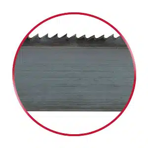 Flexback bandsaw blade in a red circle