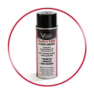 Spray can of SimCut 1200 Silicone Lubricant in a red circle