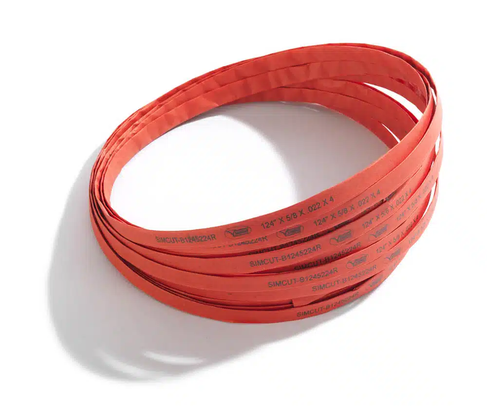 Bandsaw blades wrapped in orange paper