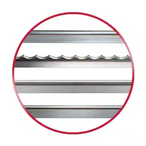 Four hardened edge food processing blades in a red circle