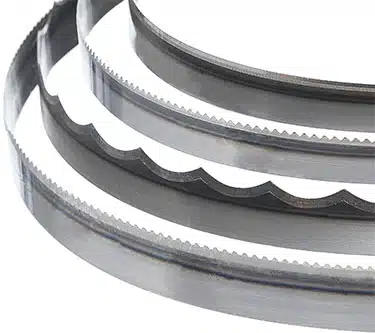 Simmons' most popular food processing bandsaw blades curve across a white background.