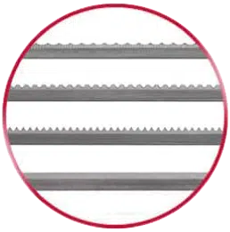 Four CNC blades with different edge types in a red circle